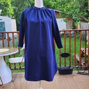 JILL LINDSEY Logan  Navy Blue Quarter Sleeves Relaxed Fit Mock Neck Mini Dress M